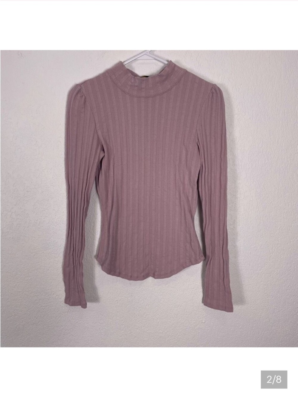 Ribbed Mock Neck Long-Sleeve Top - Mauve w/ back tie scarf & keyhole open